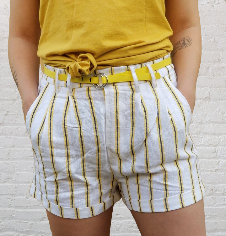 Yellow and white 2025 striped shorts