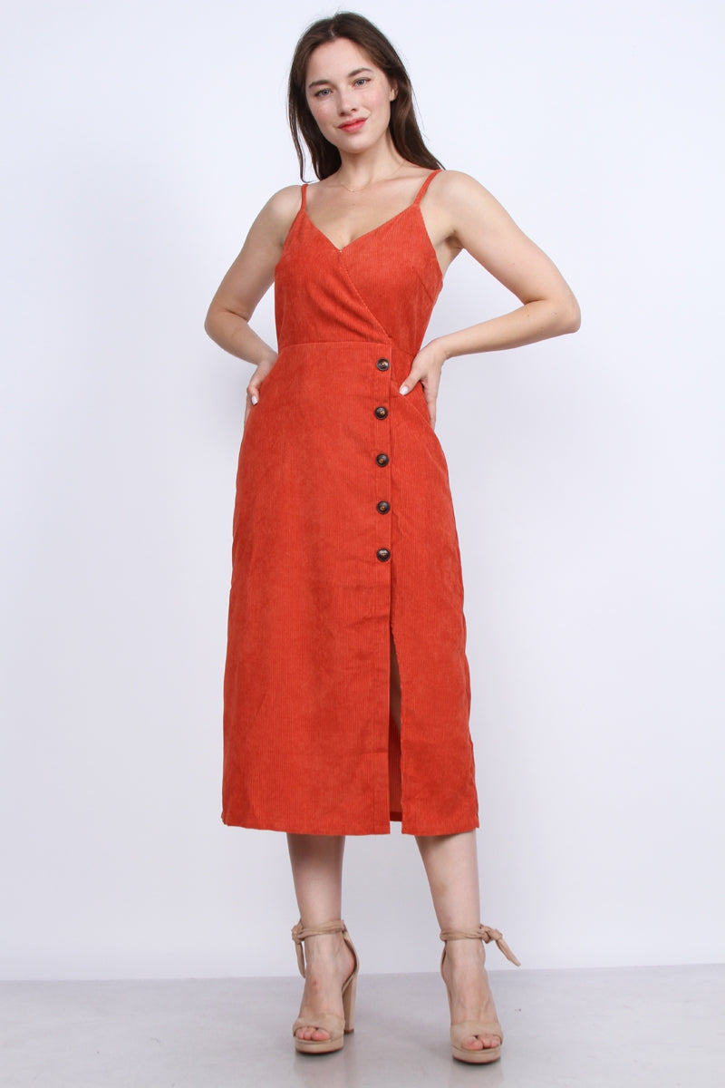 corduroy midi dress RUST CORDUROY MIDI DRESS – No Obligations Clothing Co