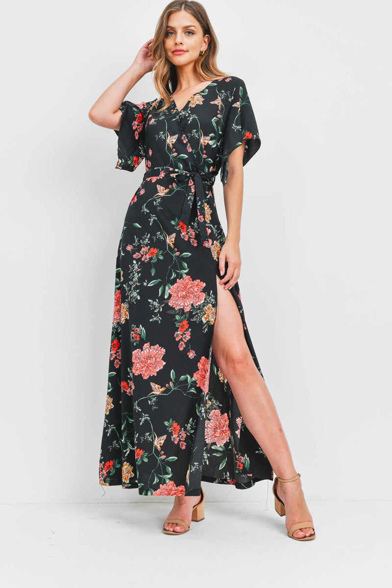 FLOWER PRINT FRONT SLIT MAXI DRESS No Obligations Clothing Co. FLOWER PRINT FRONT SLIT MAXI DRESS No Obligations Clothing Co.