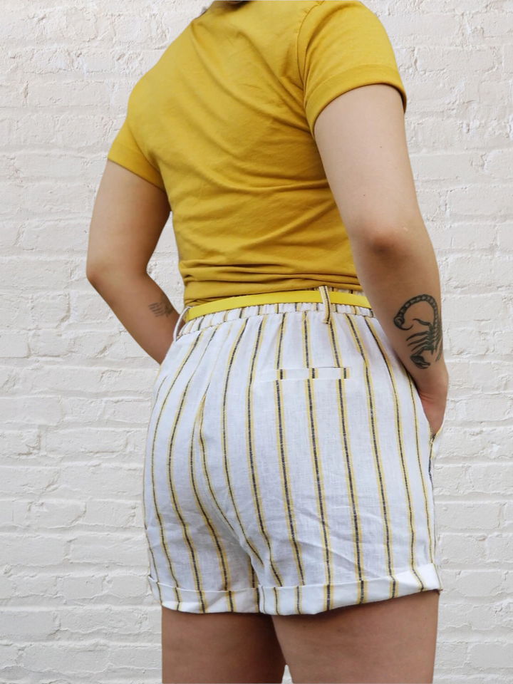 Yellow and sale white striped shorts