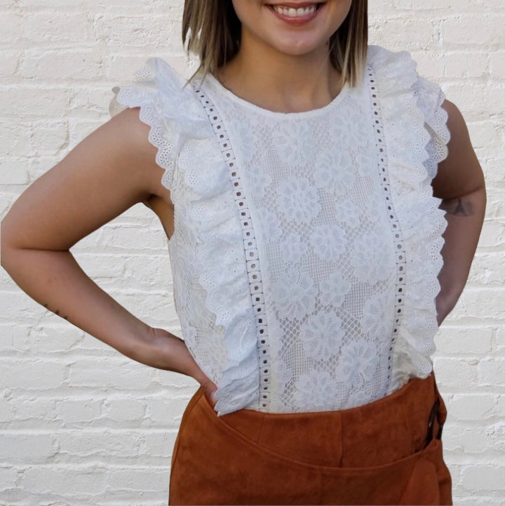white lace frill top