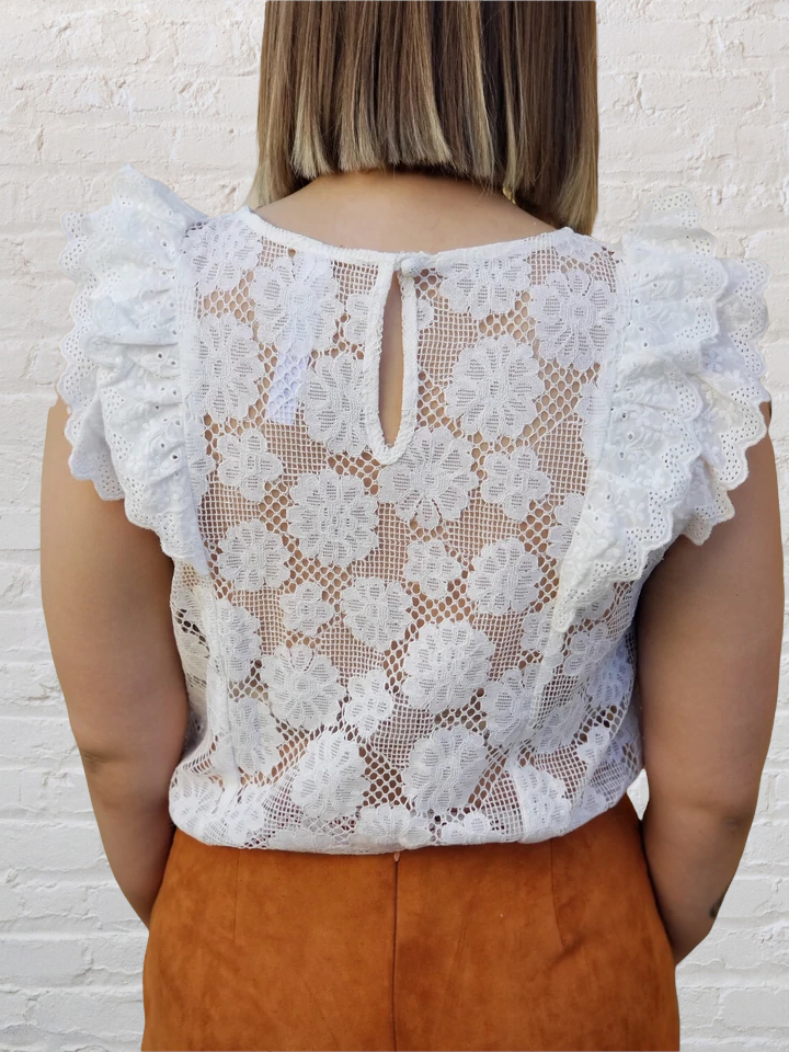 NWT FRAME fashion Sleeveless Lace Ruffle Top Off-White Large