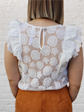 WHITE FLORAL LACE RUFFLE TOP