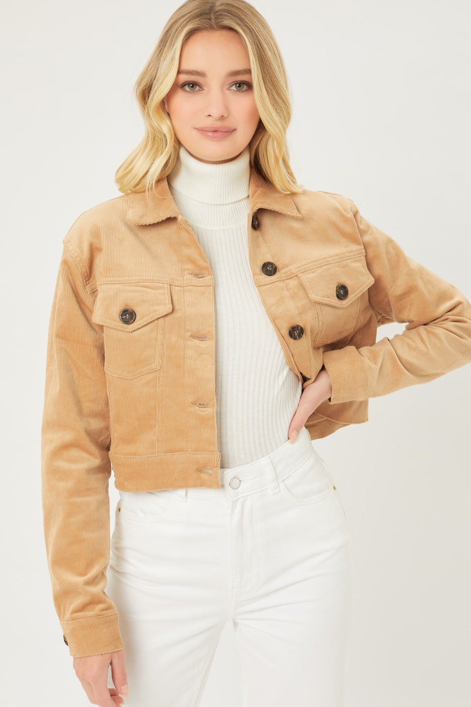 CROPPED CORDUROY JACKET IN KHAKI No Obligations Clothing Co