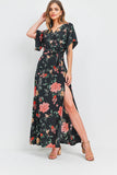 FLOWER PRINT FRONT SLIT MAXI DRESS