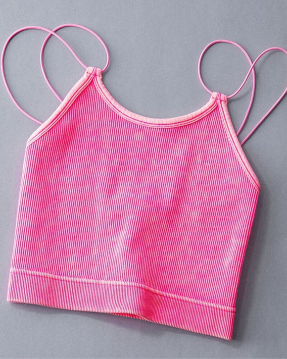 HOT PINK CROPPED DOUBLE STRAP TANK