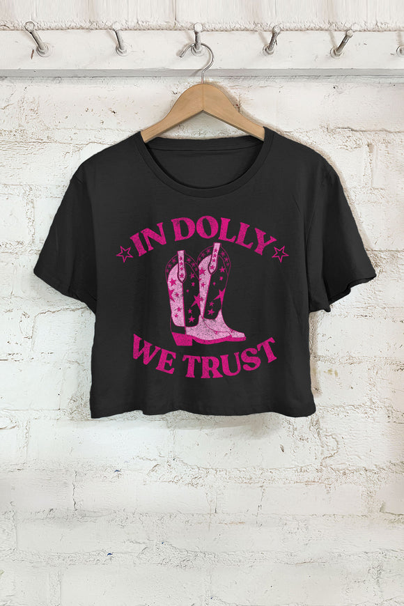 “IN DOLLY WE TRUST” CROPPED GRAPHIC TEE